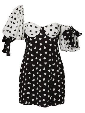 For Love and Lemons Black and White Heart Polka Dot Mini Dress